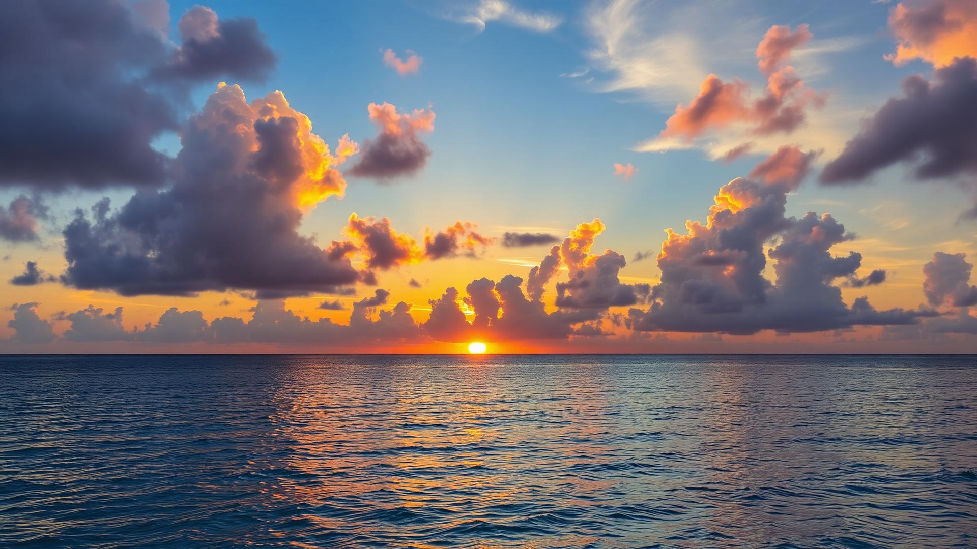 Sunset over a calm tropical ocean